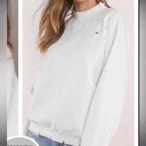 Honey Punch Distressed White Crewneck